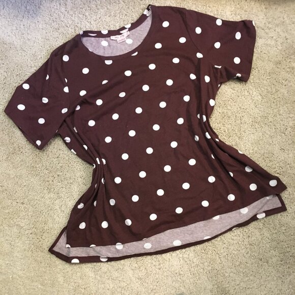 Gothic Minnie Mouse White Polka Dot on Burgundy Long High Low Tee - Picture 11 of 15